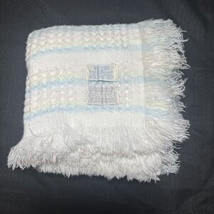 Vtg All Mine Waffle Weave Baby Blanket Acrylic Made‎ in Japan Pastel Knit, Flaw